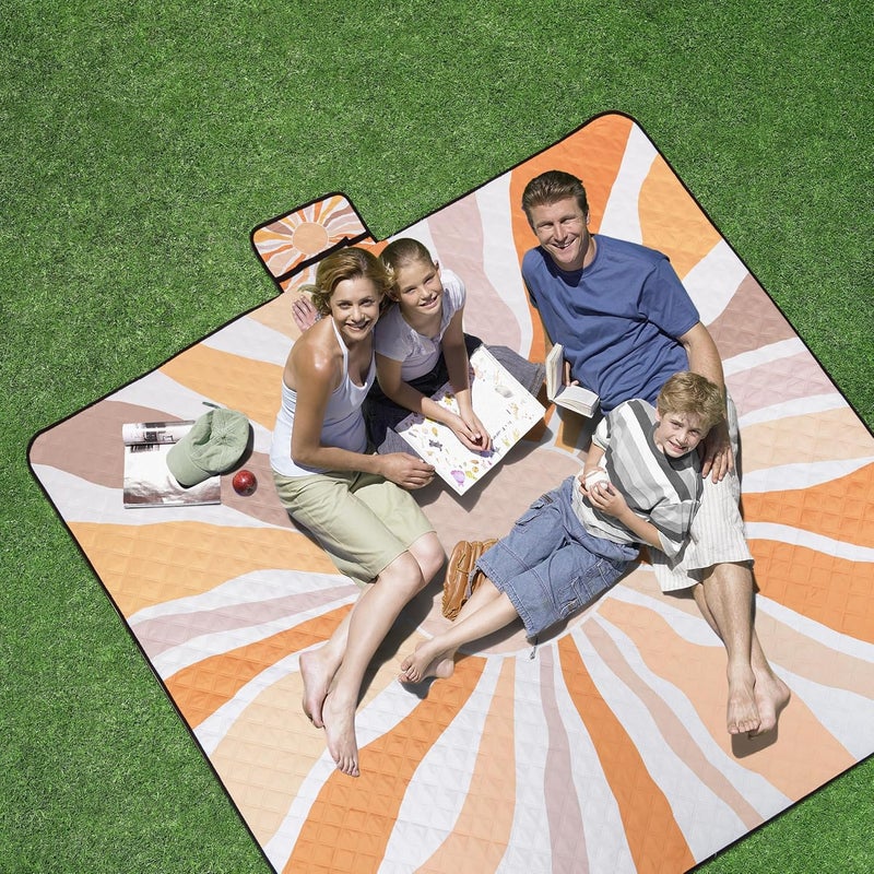 BEW Picnic Blankets, Large Beach Blanket Waterproof Sandproof, Foldable & Portable Outdoor Picnic Blanket, 79''x79'' 3-Layer Picnic Mat for Camping, Park, Travel, Grass Lawn-Boho Sunburst - Image 4